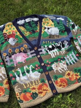 *VTG* FIBERWORKS ARTWEAR Fall Farm Sweater, Vintage Cow Sweater